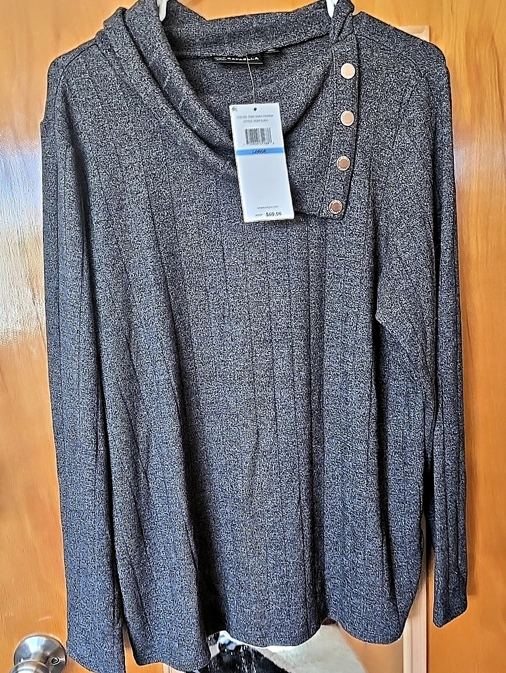 Rafaella Cowl Neck Tunic Dark Slate Heather Gray Large NWT